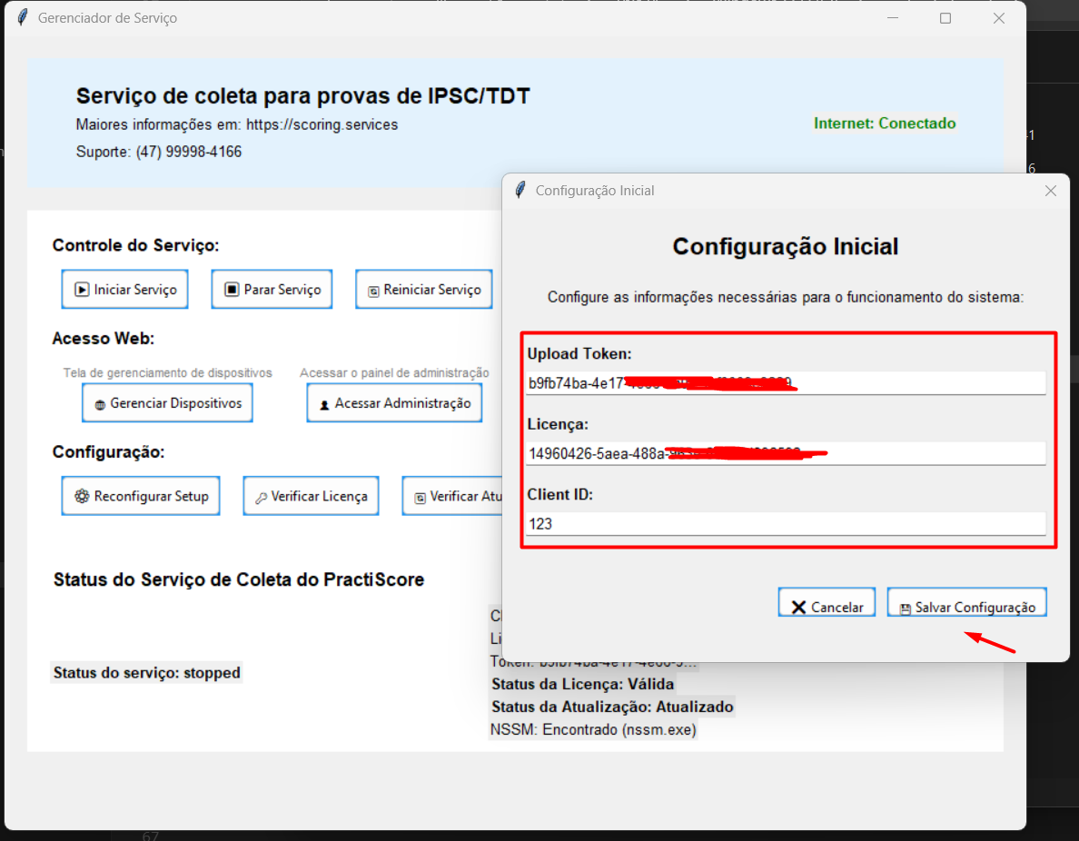Pantalla de configuración de licencia en el software