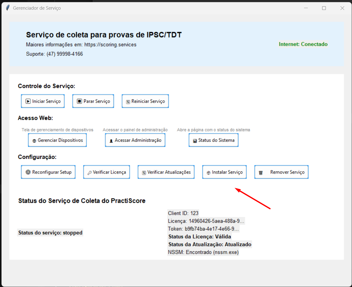 Botón Instalar Servicio — crea el servicio de Windows