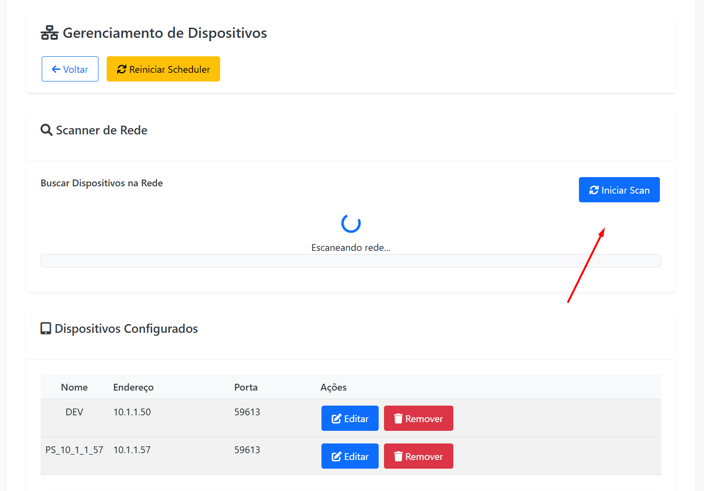 Escaneo de red — busca tablets PractiScore en la LAN
