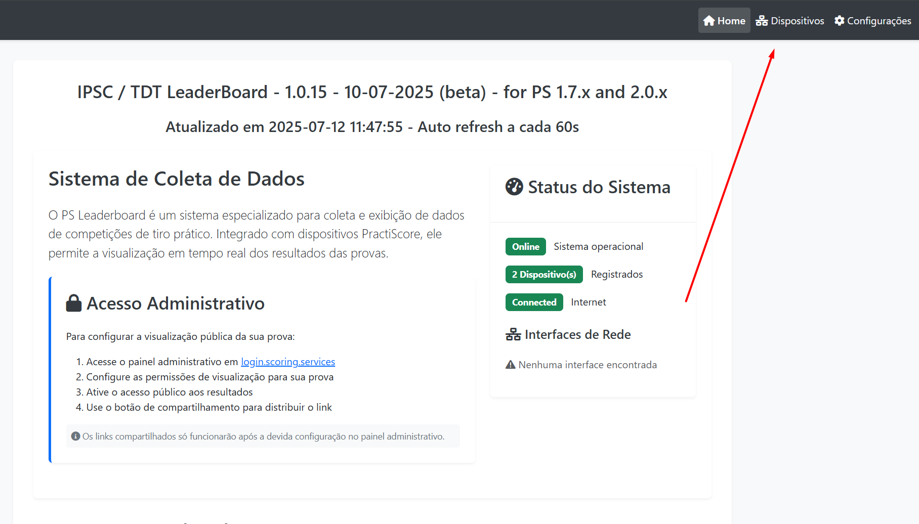 Página de dispositivos — acceso vía http://IP:5001/devices