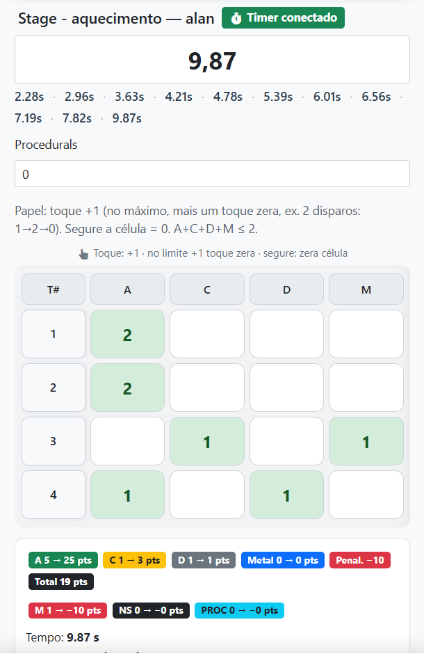 Configuração do timer BLE Special Pie na sessão de treino